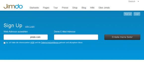Das neue Registrierungsformular, von jetzt an über alle Seiten erreichbar.