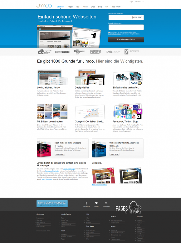 Die neue Jimdo Startseite - schöner, moderner und übersichtlicher